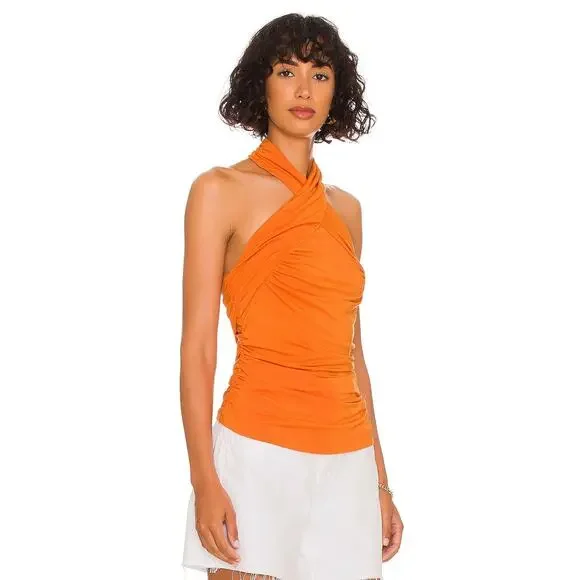 Veronica Beard TES13871 Halter Neck Layla Top Orange Size Medium NWT